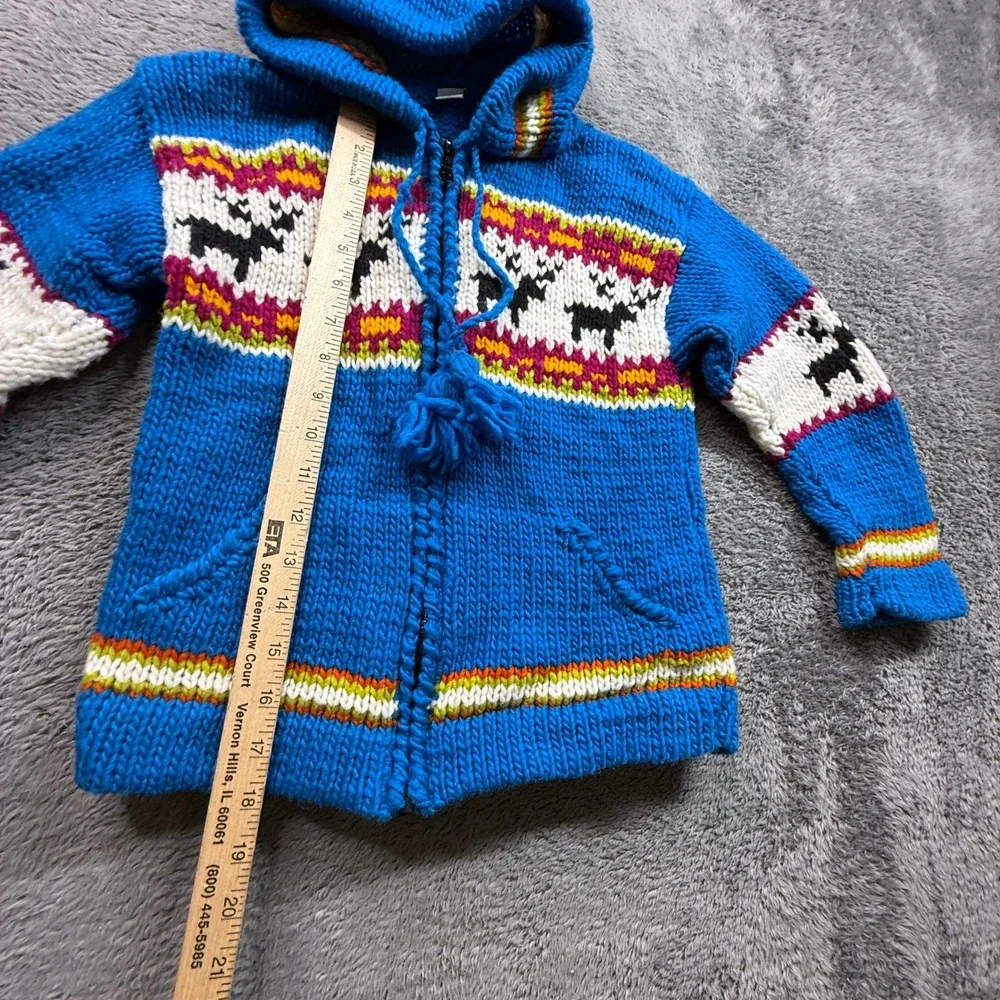 West of the Moon Jacket Kids 6 Blue Excellent Wool Animal Print Ecuador Knit